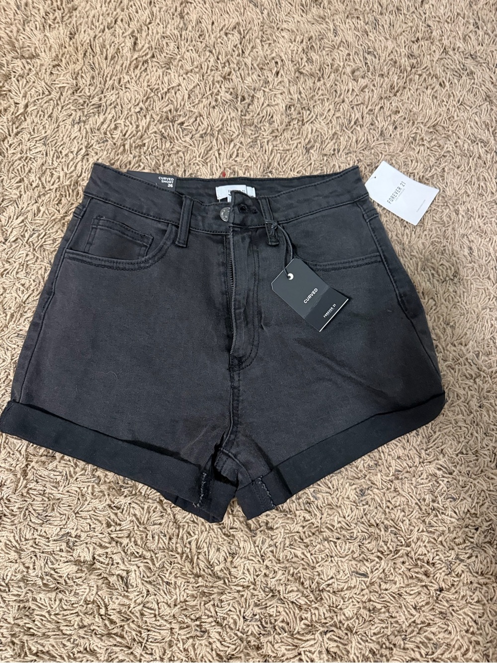 Forever 21 Black High-Waist Cuffed Denim Shorts